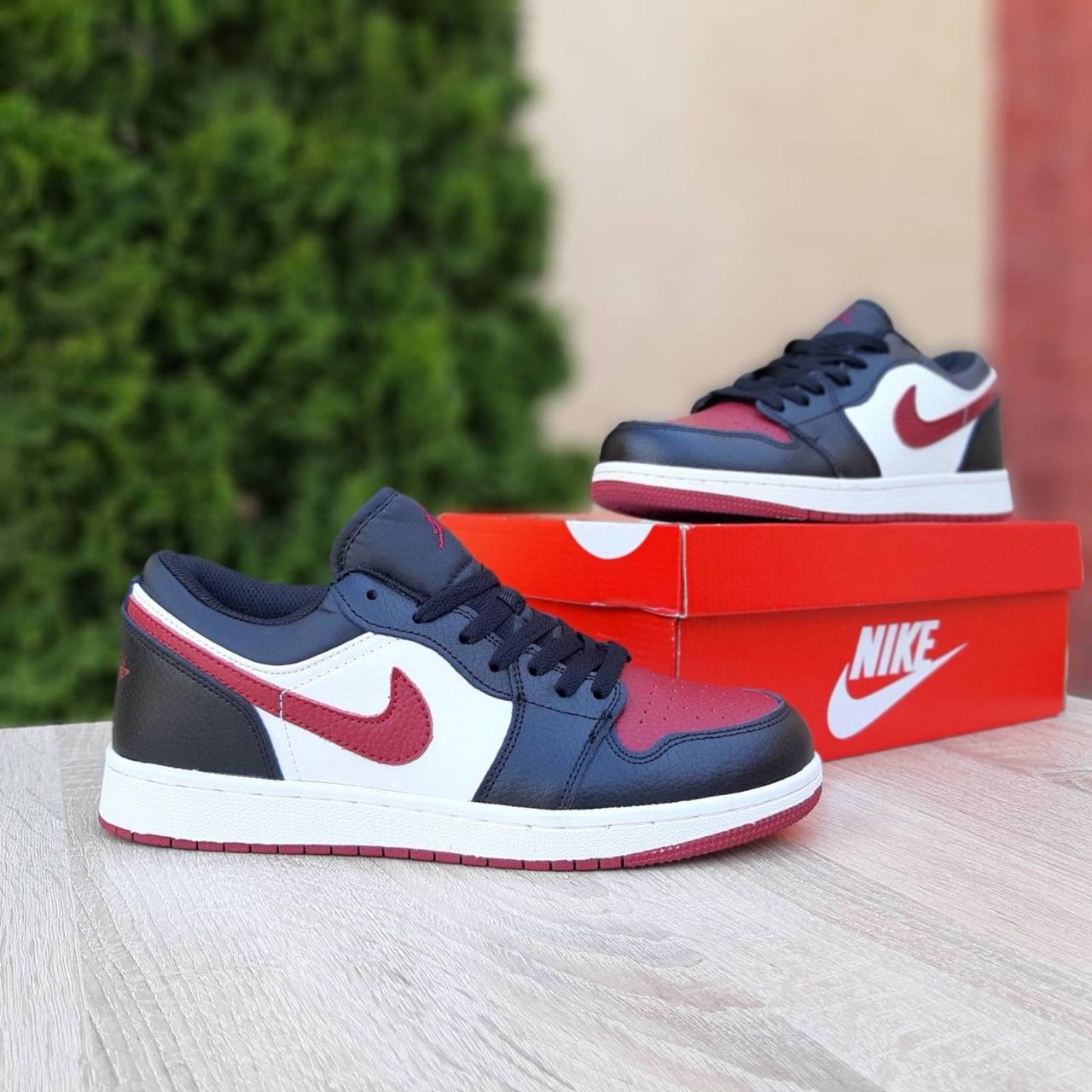 Чоловічі кросівки Nike Air Jordan (білі з чорним і бордовим) низькі стильні яскраві кеди О10983 top