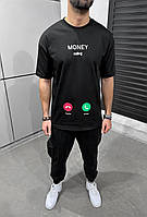 Мужская базовая футболка с принтом (черная) ada1558 качественная повседневная одежда для парней S top