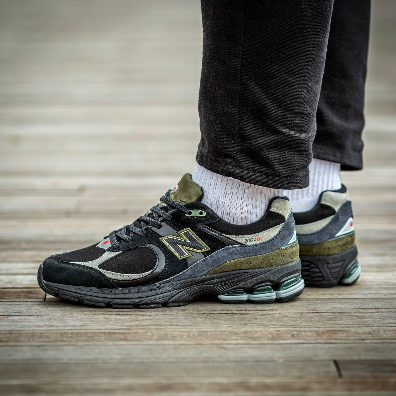 Чоловічі кросівки New Balance 2002 Suede Black/Blue/Haki (чорні/сині/хакі) повсякденні кроси I1228 top, фото 1