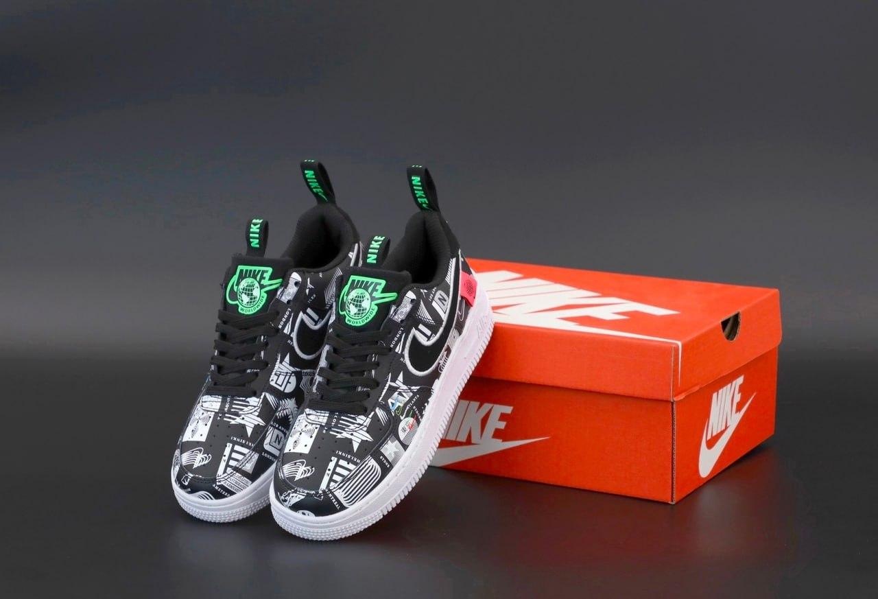 Чоловічі кросівки Nike Air Force (чорні з білим/салатовим) модні молодіжні стильні кеди К12284 top, фото 1
