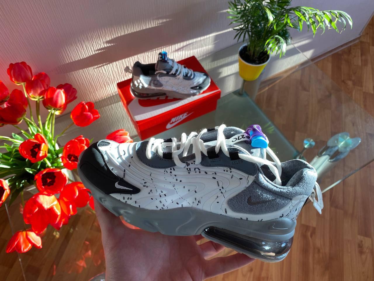 Чоловічі кросівки Travis Scott x Nike Air Max 270 React (біло-сірі) класні демісезонні кроси D354 top