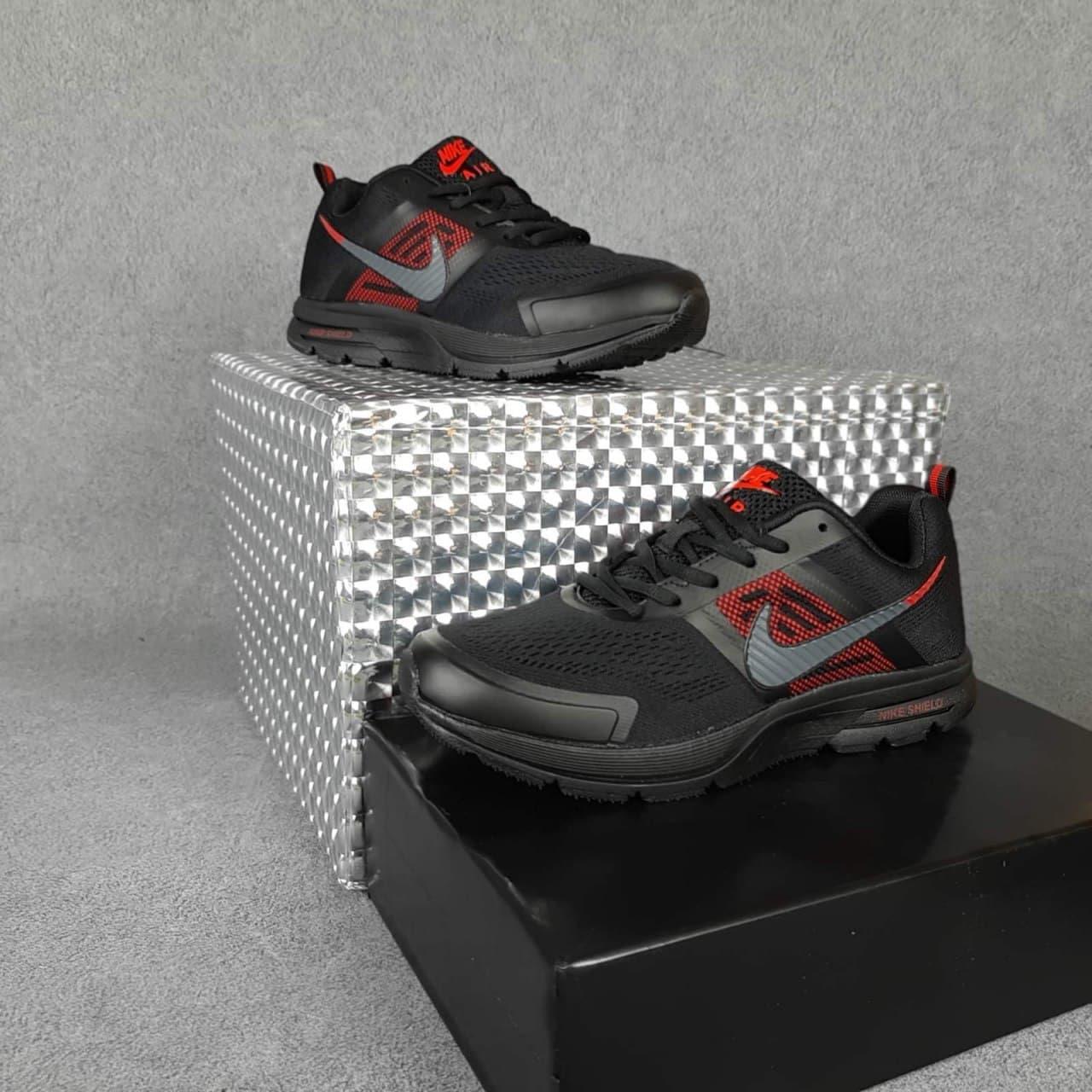 Чоловічі кросівки Nike Air Shield (чорні з червоним) м'які тонкі повітропроникні спортивні кроси О10471 top, фото 1