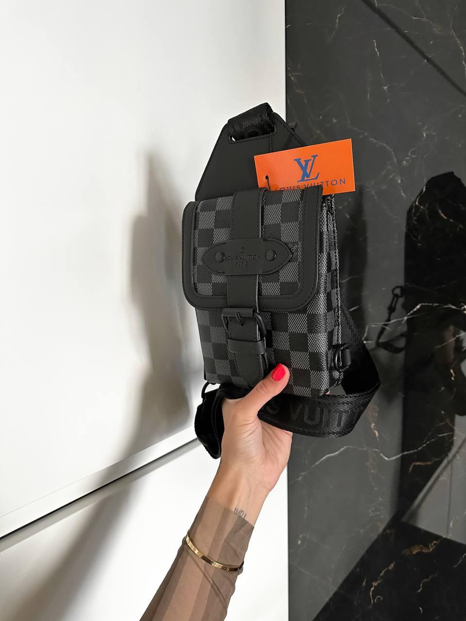 Жіноча подарункова сумка Louis Vuitton Crossbody (чорна із сірим) Gi4213 стильна сумочка top, фото 1