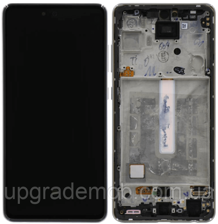 Дисплей модуль тачскрин Samsung A525 Galaxy A52 /A526 /A528 чорний OLED з рамкою сріблястого кольору Awesome