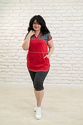 Жіноча двоколірна туніка японка батальних розмірів, трикотаж