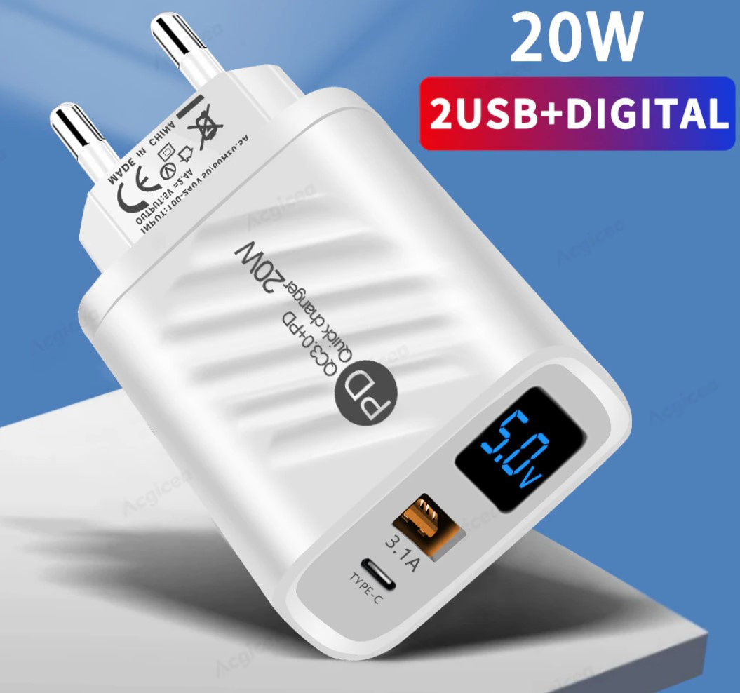 Швидке заряджання з вольтметром-амперметром AR-893 5V3A 9V2,23A 12V1,67A QC 3.0 USB+Type-C