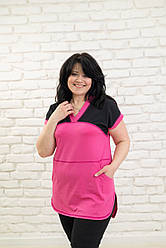 Жіноча двоколірна туніка японка з асиметричним низом, трикотаж