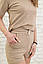 Жіночий трикотажний костюм футболка з шортами, бежевий, фото 4
