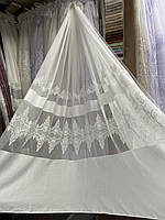 Гардина бамбук с атласными полосами цвете айвори Тюль красивой вышивкой Турецкая для спальни гостевой детской
