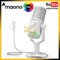 Мікрофон конденсаторний USB Maono DM30 RGB для блогера, професійний студійний мікрофон для запису білий