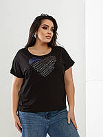 Повсякденна жіноча літня батальна футболка Серце (р.52-56 оверсайз). Арт-2563/3