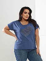 Повсякденна жіноча літня батальна футболка Серце (р.52-56 оверсайз). Арт-2563/3 блакитна