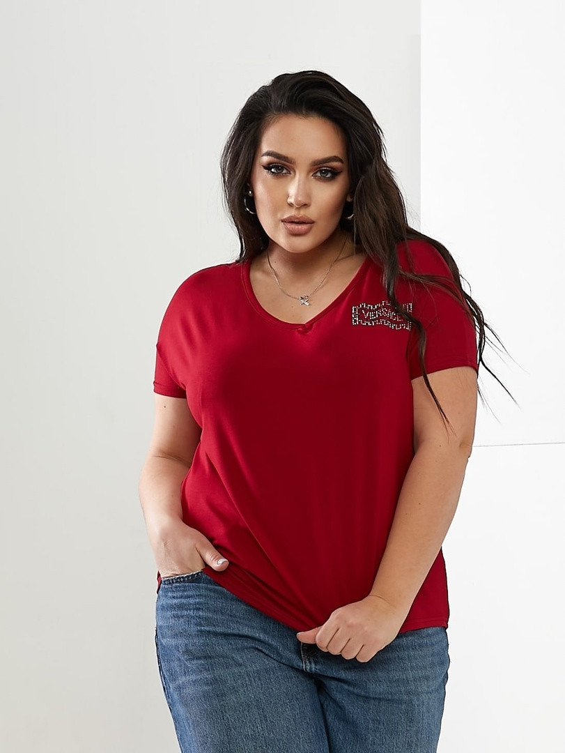 Повсякденна бордова жіноча літня футболка батал (р.52-56 оверсайз). Арт-2564/3, фото 1