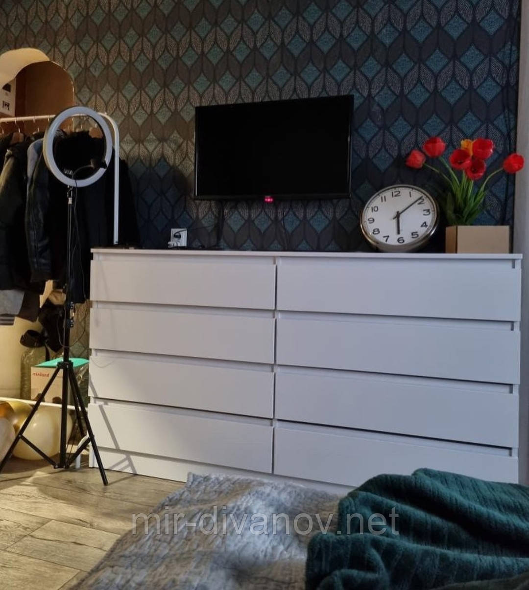 Комод Лайт на 8 ящиків Білий на телескопічних напрямних 160*45*90