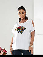 Подовжена жіноча літня футболка великих розмірів із накаткою (р.50-54 оверсайз). Арт-2566/3