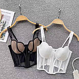 Жіночий корсетний топ бюстьє із сітки на тонких бретелях з контрастними чашками (р. S-M) 77171120, фото 2