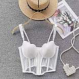 Жіночий корсетний топ бюстьє із сітки на тонких бретелях з контрастними чашками (р. S-M) 77171120, фото 4