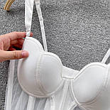 Жіночий корсетний топ бюстьє із сітки на тонких бретелях з контрастними чашками (р. S-M) 77171120, фото 5