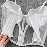 Жіночий корсетний топ бюстьє із сітки на тонких бретелях з контрастними чашками (р. S-M) 77171120, фото 6