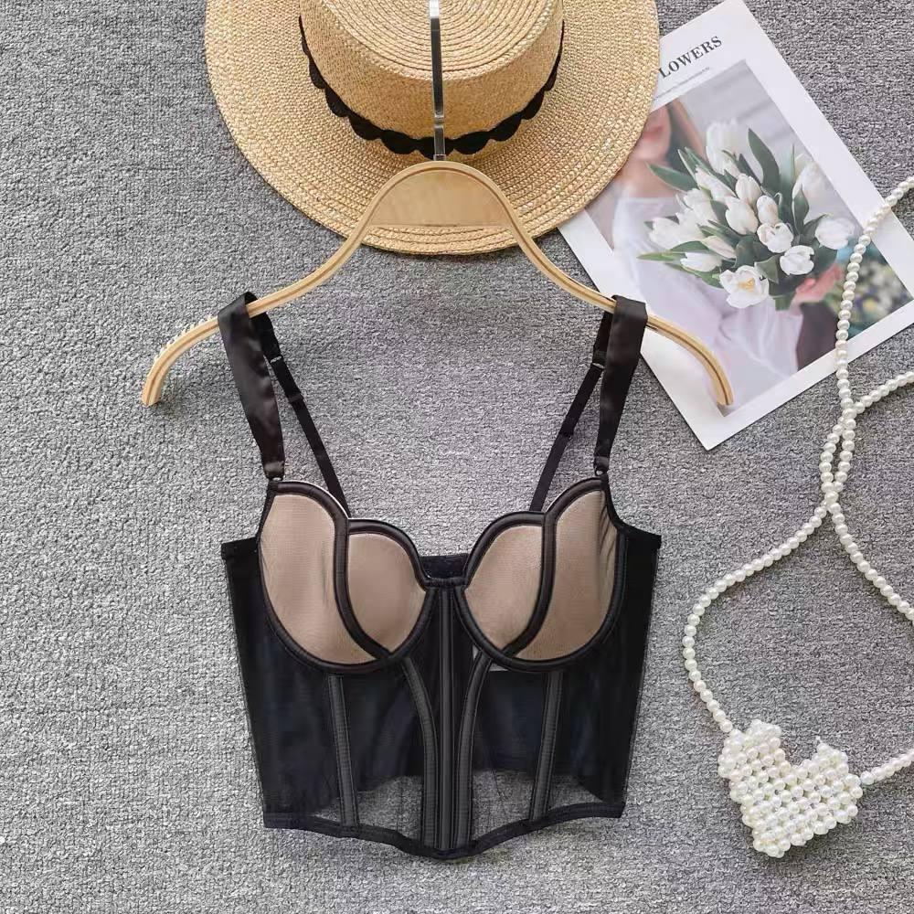 Жіночий корсетний топ бюстьє із сітки на тонких бретелях з контрастними чашками (р. S-M) 77171120, фото 1