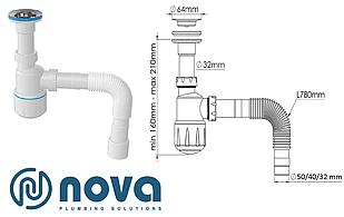 Сифон NOVA 32 мм (Нова) для умивальника 1050
