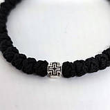 Браслет-вервиця із сутажа чорний, хрест металевий, фото 2