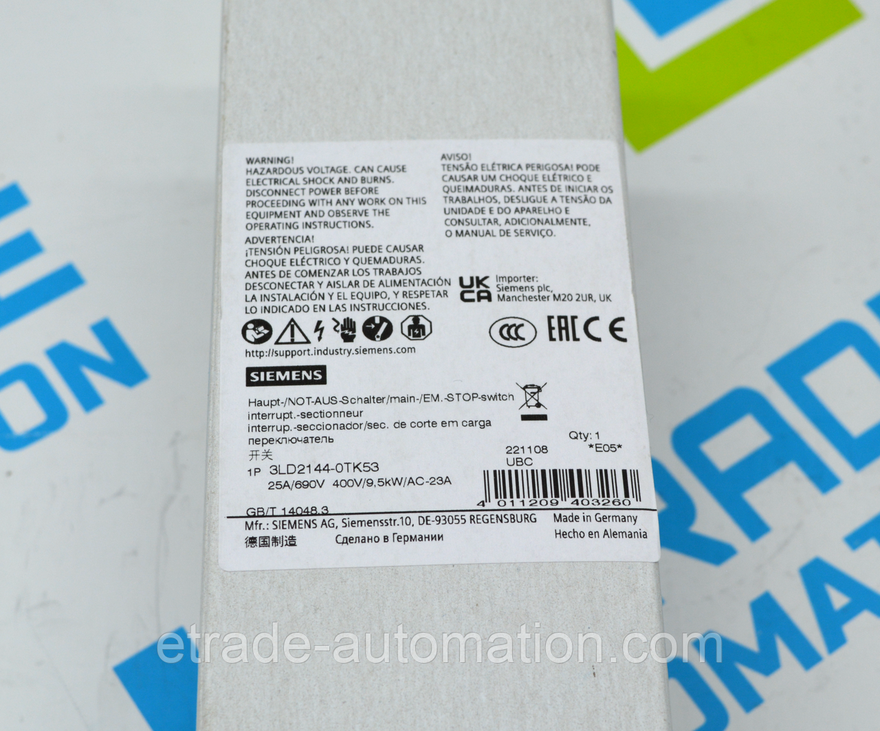 Вимикач-роз'єднувач Siemens 3LD2144-0TK53