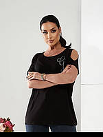 Подовжена жіноча літня футболка великих розмірів зі стразами (р.50-54 оверсайз). Арт-2567/3