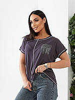 Коротка жіноча літня футболка великих розмірів (р.48-52 оверсайз). Арт-2568/3