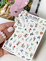 Слайдери на Великдень для нігтів Slidiz-054, яйця, кролики, малюнки, квіти, наліпки для дизайну манікюру.