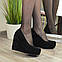 Туфлі жіночі на високій платформі, натуральна замша чорного кольору, фото 2