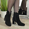 Черевики жіночі на невисокому каблуці, з натуральної замші чорного кольору, фото 2