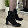 Черевики жіночі на невисокому каблуці, з натуральної замші чорного кольору, фото 3