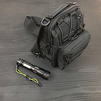 Набір: армійська чорна сумка + ліхтар тактичний професійний IB-945 POLICE BL-X71-P50