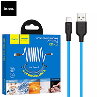 Кабель Hoco USB - Type-C 1м силикон 3A X21 Plus Blue