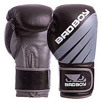 Перчатки боксерские кожаные на липучке BAD BOY MA-6738 (р-р 14oz, черный-серый)