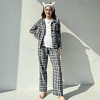 Женская пижама с натуральной ткани турецкий коттон в клеточку XS-S