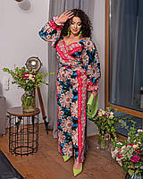 Стильный яркий летний женский брючный цветной костюм батал: блузка + брюки (р.48-52). Арт-2400/16