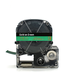 Картридж з сатиновою стрічкою для принтера Epson LabelWorks LK5GKK 18 мм 5 м Золотистий/Зелений