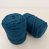 Шнур крученый водная синь 5 мм 85м (№789) хлопковый роуп макраме 5 мм, rope macrame 5 mm, синий шнур для штор