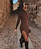 Жіноча довга сукня міді (чорна, шоколадна) з розрізом на стегні, фото 3