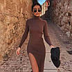 Жіноча довга сукня міді (чорна, шоколадна) з розрізом на стегні, фото 4