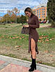 Жіноча довга сукня міді (чорна, шоколадна) з розрізом на стегні, фото 7