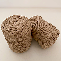 Шнур крученый какао 5 мм 85м (№768) хлопковый роуп макраме 5 мм, rope macrame 5 mm, плетение панно, штор