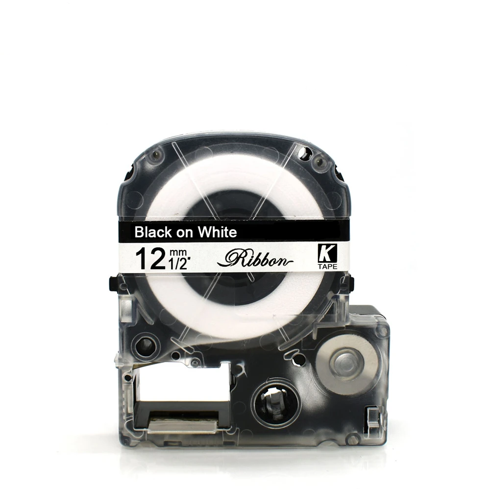 Картридж з сатиновою стрічкою для принтера Epson LabelWorks LK4WBK 12 мм 5 м Чорний/Білий