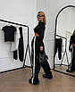 Жіночі чорні штани з лампасами оверсайз, вільного крою, зі шнурком, фото 2