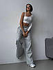 Жіночі широкі штани карго із затяжками з плащової тканини (42-46 розмір) молочні, сірі, оливкові, фото 7