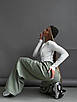 Жіночі широкі штани карго із затяжками з плащової тканини (42-46 розмір) молочні, сірі, оливкові, фото 9