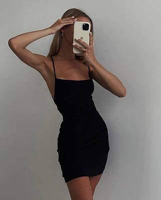 Чорне жіноче міні плаття зі шнурівкою на спині (42-44 і 44-46 розміри)