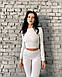 Комплект: лосини в рубчик з ефектом пуш-ап та кроп-топ з довгим рукавом S, Білий, фото 2